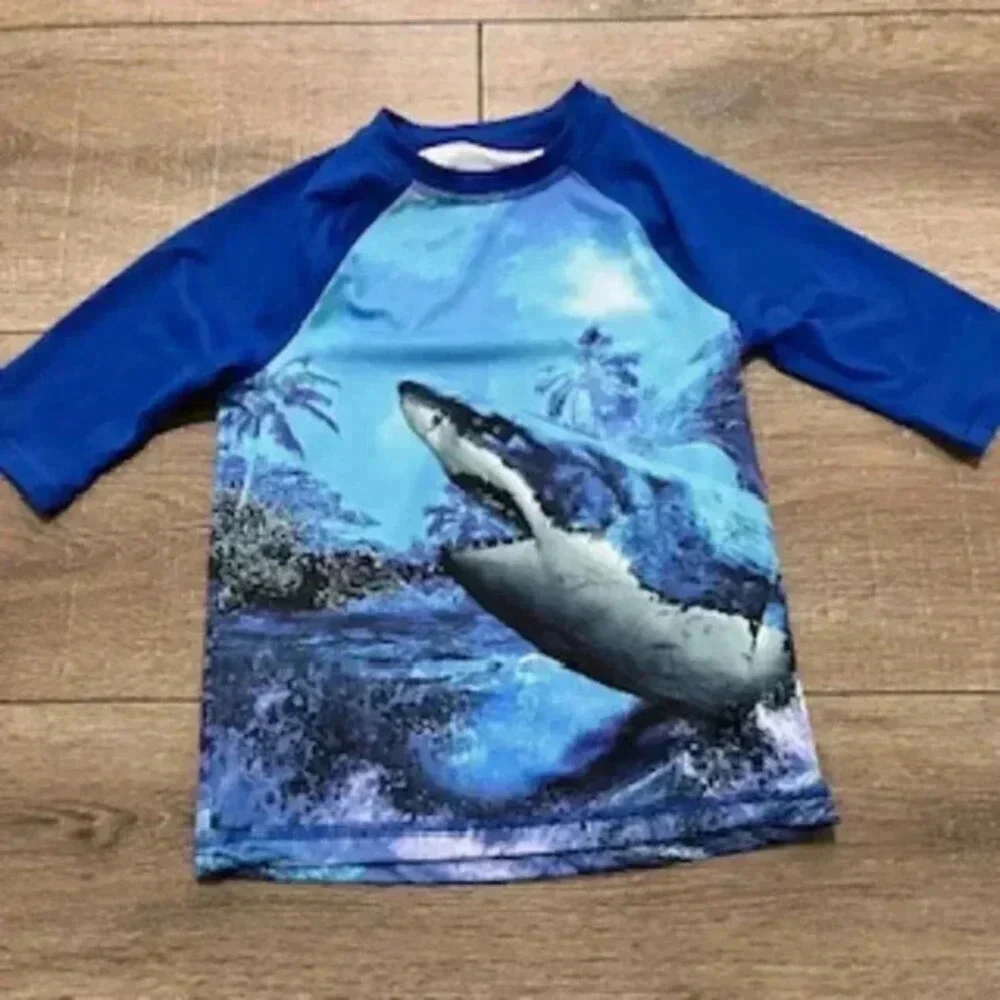 Wonder Nation Rash Guard Long Sleeve Shark Design Boys Size 8 Medium‎